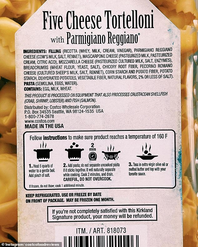 Costco faces lawsuit over Kirkland tortelloni labeling claims.